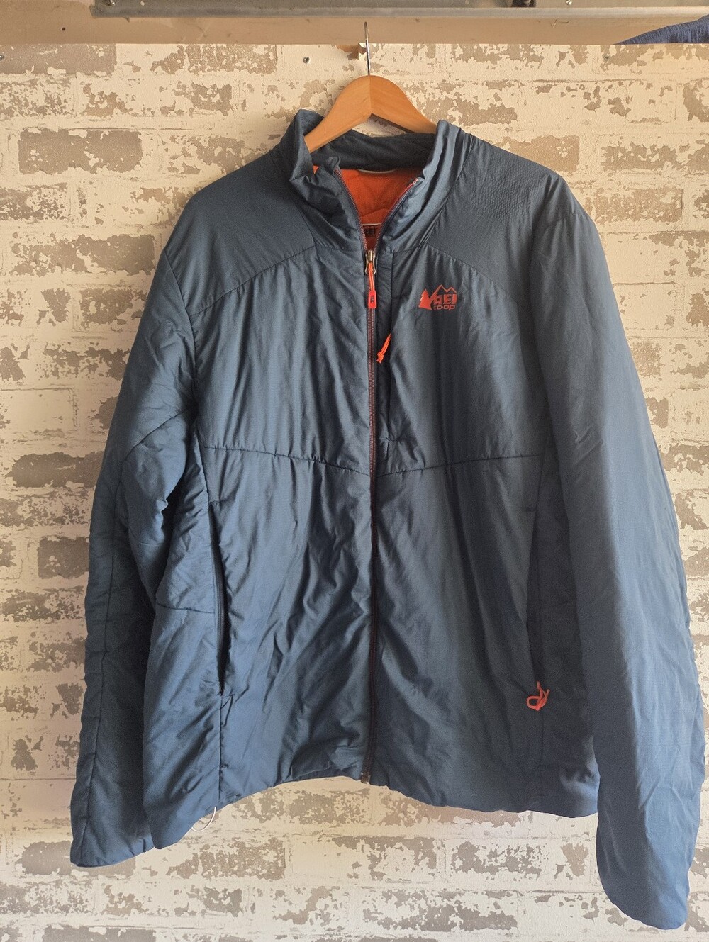 REI Co-op Mens XL PrimaLoft Insulated Jacket Blue Orange Full Zip